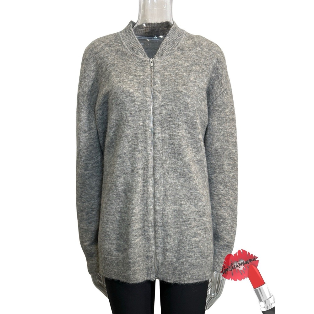 & Other Stories Jacket Womens Medium Gray Full Zip Mohair Blend Soft Fuzzy
